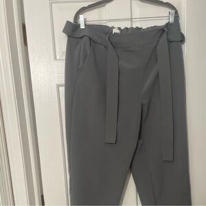 High-Waist Tie Belt Gray Cropped Pants